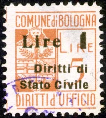 Marca da Bollo del Comune di BOLOGNA su Carta Bianca di dimensioni 19 x 23 mm