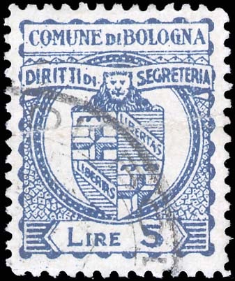 Marca da Bollo del Comune di BOLOGNA su Carta Bianca di dimensioni 19,5 x 24 mm