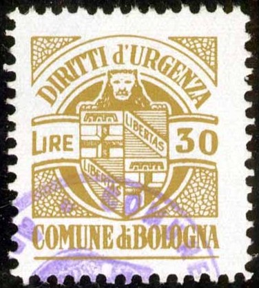 Marca da Bollo del Comune di BOLOGNA su Carta Bianca di dimensioni 19 x 22,5 mm