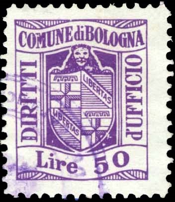 Marca da Bollo del Comune di BOLOGNA su Carta Bianca di dimensioni 18,5 x 23,5 mm