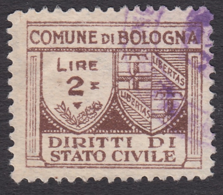 Marca da Bollo del Comune di BOLOGNA su Carta Bianca di dimensioni 23 x 19 mm