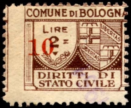 Marca da Bollo del Comune di BOLOGNA su Carta Bianca di dimensioni 23 x 19 mm