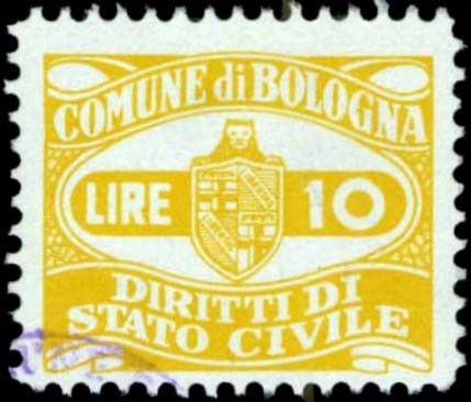 Marca da Bollo del Comune di BOLOGNA su Carta Bianca di dimensioni 23,5 x 19 mm