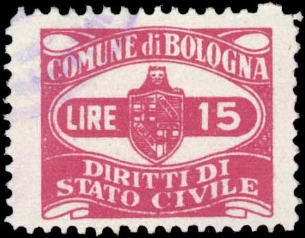 Marca da Bollo del Comune di BOLOGNA su Carta Bianca di dimensioni 30 x 23 mm