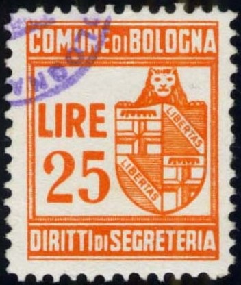 Marca da Bollo del Comune di BOLOGNA su Carta Bianca di dimensioni 19 x 24 mm