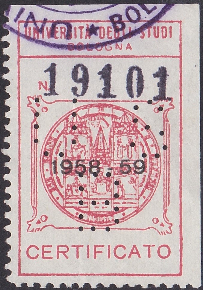 Marca da Bollo del Comune di BOLOGNA su Carta Bianca di dimensioni 23 x 36 mm