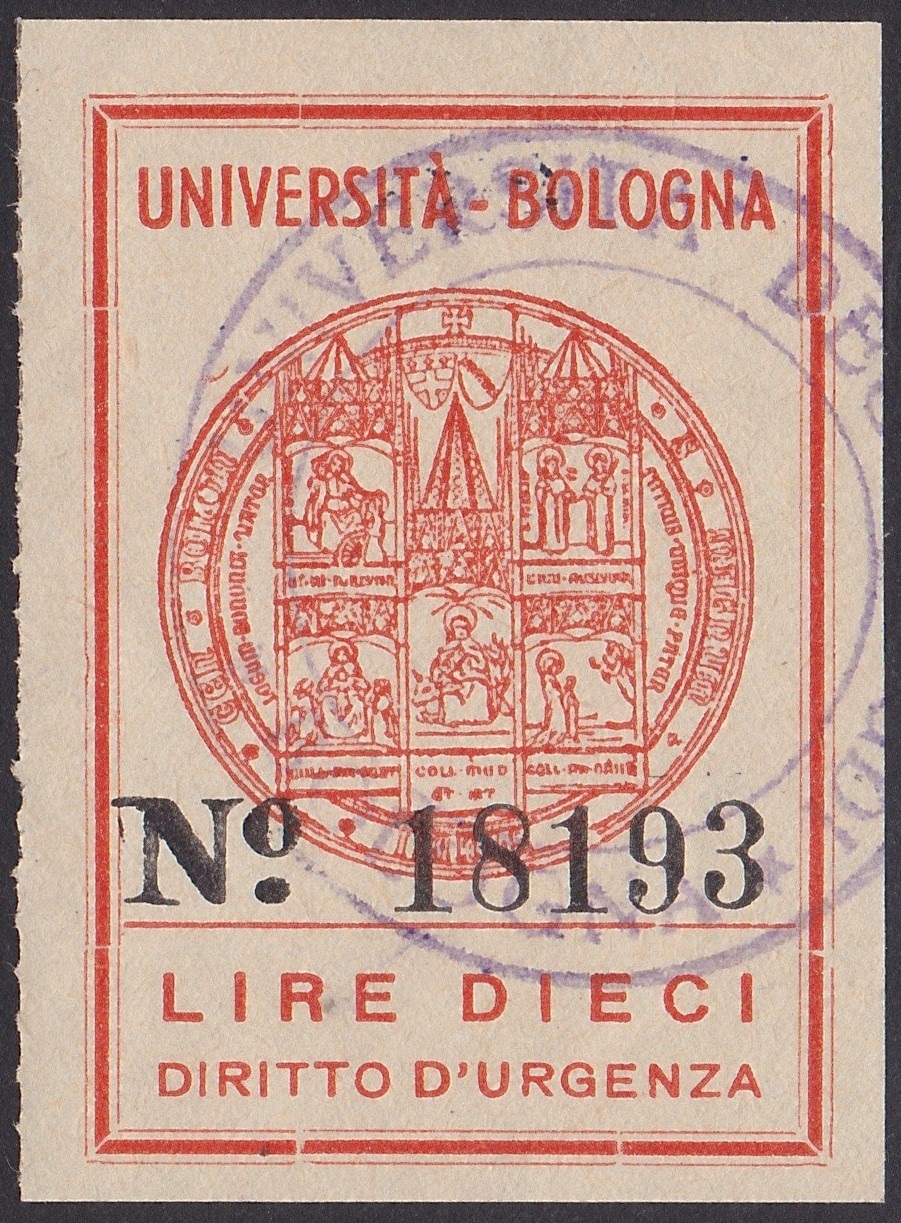 Marca da Bollo del Comune di BOLOGNA su Carta Bianca Sottile di dimensioni 31 x 45 mm