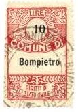 Marca da Bollo del Comune di BOMPIETRO su Carta Bianca di dimensioni 21,5 x 33,5 mm