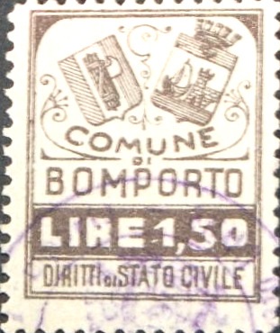 Marca da Bollo del Comune di BOMPORTO su Carta Bianca Sottile di dimensioni 22,5 x 29 mm