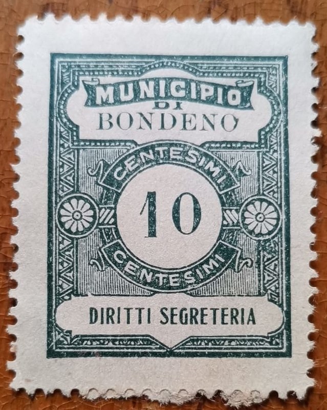 Marca da Bollo del Comune di BONDENO su Carta Bianca Sottile di dimensioni 22 x 28 mm