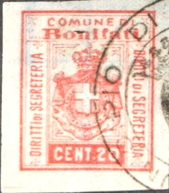 Marca da Bollo del Comune di BONIFATI su Carta Bianca di dimensioni 23 x 27 mm