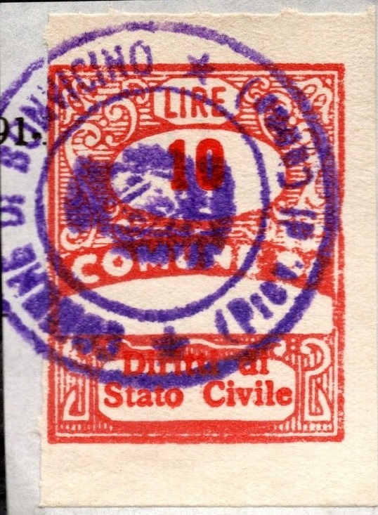 Marca da Bollo del Comune di BONVICINO su Carta Bianca di dimensioni 21 X 33,5 mm
