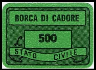 Marca da Bollo del Comune di BORCA DI CADORE su Carta Colorata di dimensioni 19 x 14 mm
