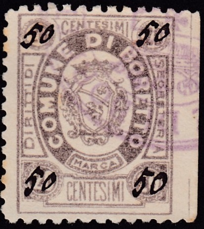 Marca da Bollo del Comune di BORETTO su Carta Bianca di dimensioni 20 x 25 mm