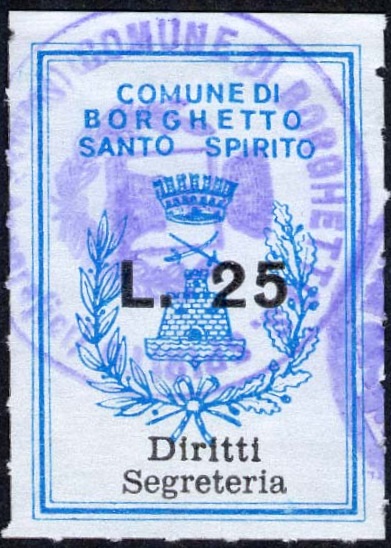 Marca da Bollo del Comune di BORGHETTO SANTO SPIRITO su Carta Bianca Sottile di dimensioni mm