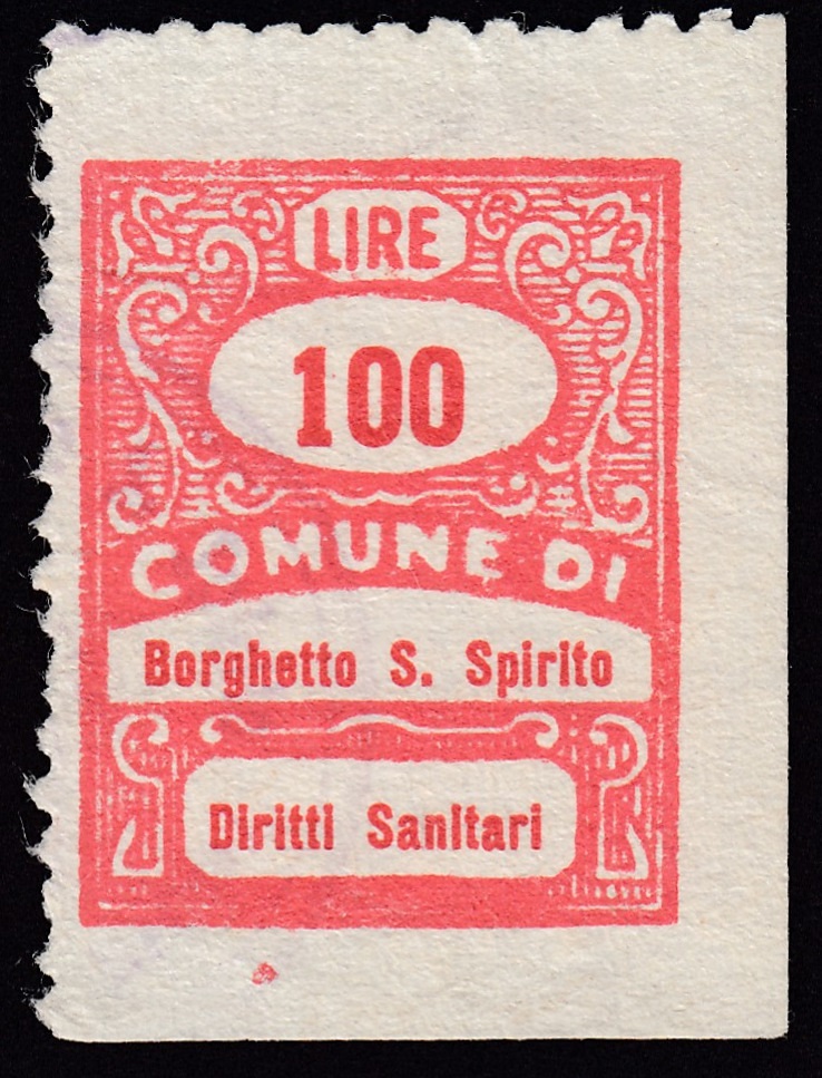 Marca da Bollo del Comune di BORGHETTO SANTO SPIRITO su Carta Bianca di dimensioni 21,5 x 28 mm