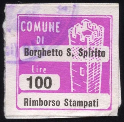 Marca da Bollo del Comune di BORGHETTO SANTO SPIRITO su Carta Bianca di dimensioni 20 x 20 mm