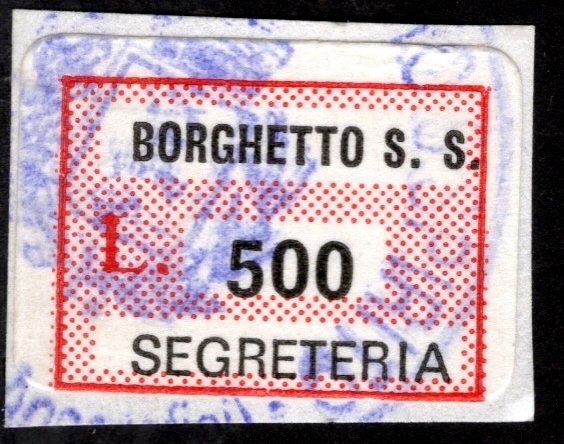 Marca da Bollo del Comune di BORGHETTO SANTO SPIRITO su di dimensioni 18 x 13 mm