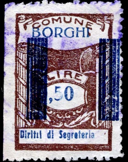 Marca da Bollo del Comune di BORGHI su Carta Bianca di dimensioni 20 x 28 mm