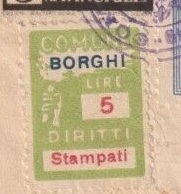 Marca da Bollo del Comune di BORGHI su Carta Bianca di dimensioni mm