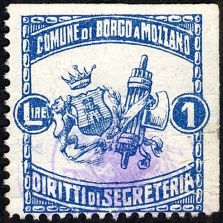 Marca da Bollo del Comune di BORGO A MOZZANO su Carta Bianca di dimensioni mm