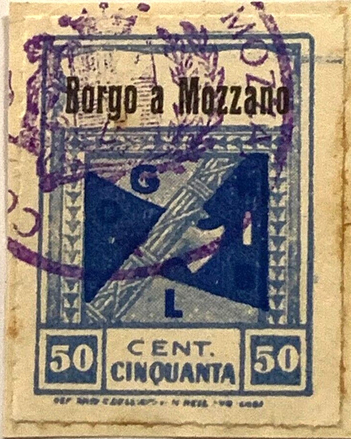 Marca da Bollo del Comune di BORGO A MOZZANO su Carta Bianca di dimensioni 22 x 28 mm