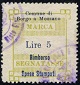 Marca da Bollo del Comune di BORGO A MOZZANO su Carta Bianca Sottile di dimensioni 26,5 x 31 mm