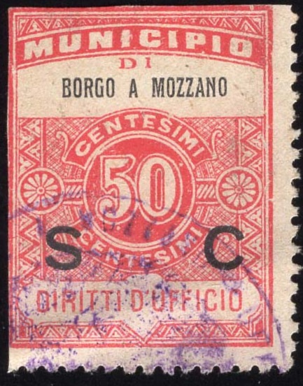 Marca da Bollo del Comune di BORGO A MOZZANO su Carta Bianca di dimensioni 22,5 x 29 mm