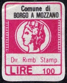 Marca da Bollo del Comune di BORGO A MOZZANO su Carta Bianca di dimensioni 15 x 20 mm