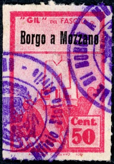Marca da Bollo del Comune di BORGO A MOZZANO su Carta Bianca di dimensioni mm
