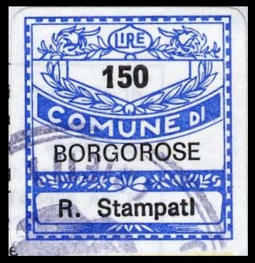 Marca da Bollo del Comune di BORGOROSE su Carta Bianca di dimensioni 19 x 21 mm