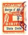 Marca da Bollo del Comune di BORGO D´ALE su Carta Bianca di dimensioni 18 x 26,5 mm
