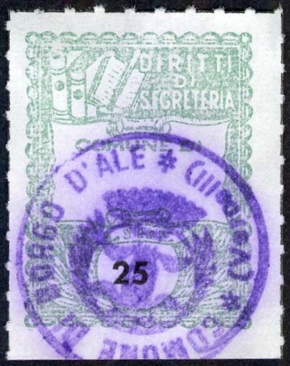 Marca da Bollo del Comune di BORGO D´ALE su Carta Bianca di dimensioni 22 x 29 mm