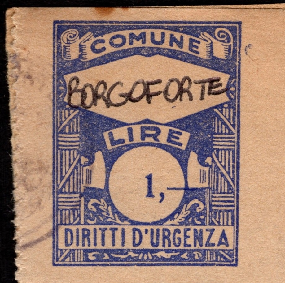Marca da Bollo del Comune di BORGOFORTE su Carta Bianca di dimensioni 21 x 29 mm