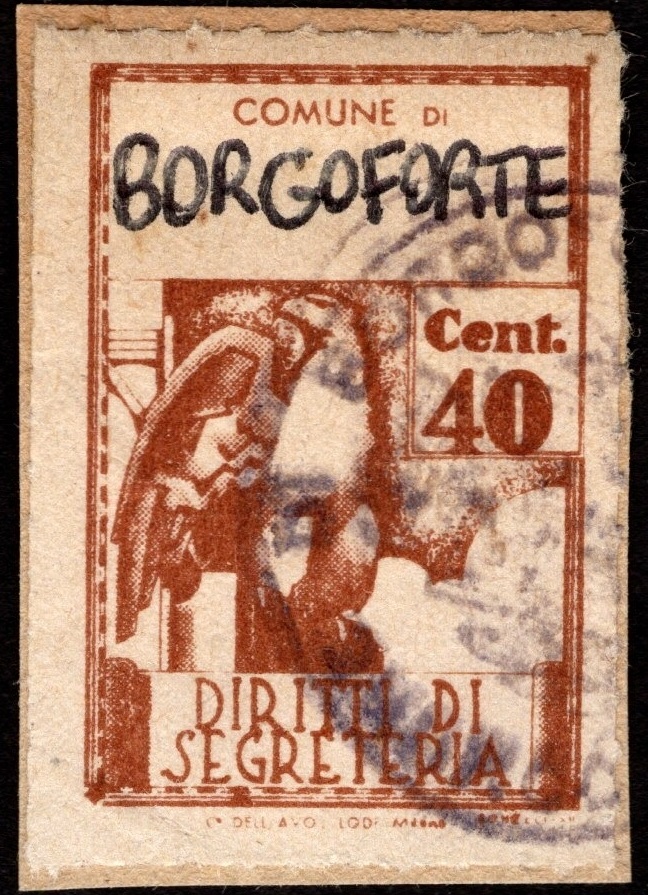 Marca da Bollo del Comune di BORGOFORTE su Carta Bianca di dimensioni 21 X 32 mm