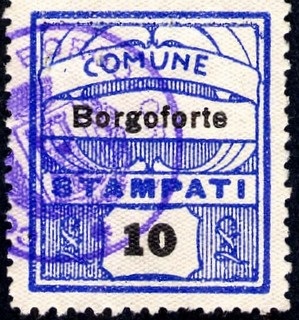 Marca da Bollo del Comune di BORGOFORTE su Carta Bianca di dimensioni 23 x 27 mm
