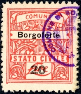 Marca da Bollo del Comune di BORGOFORTE su Carta Bianca di dimensioni 23 x 27 mm