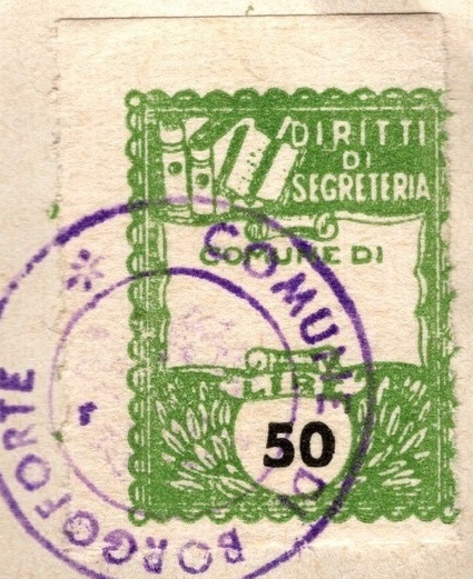 Marca da Bollo del Comune di BORGOFORTE su Carta Bianca di dimensioni 23 x 29 mm