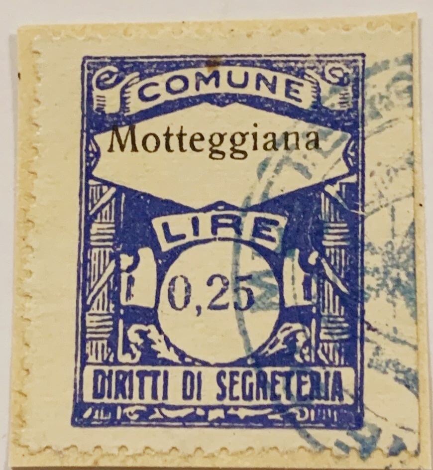Marca da Bollo del Comune di MOTTEGGIANA su Carta Bianca di dimensioni 23 x 31 mm
