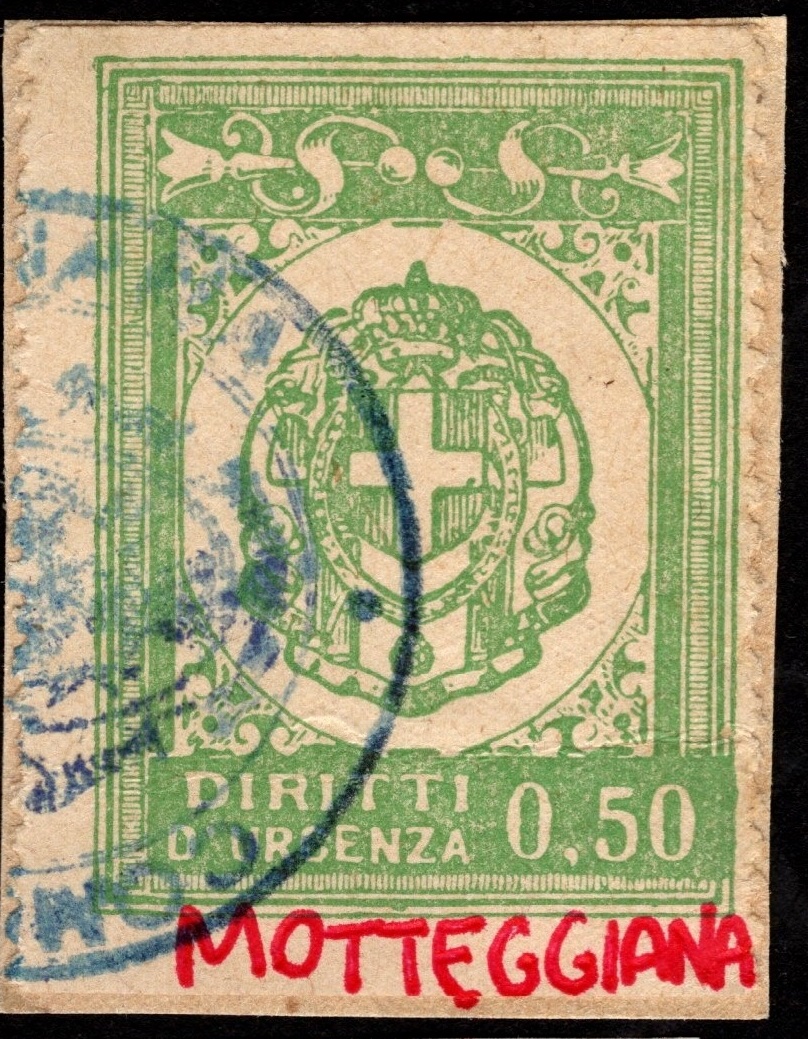 Marca da Bollo del Comune di MOTTEGGIANA su Carta Bianca di dimensioni 23 x 28 mm