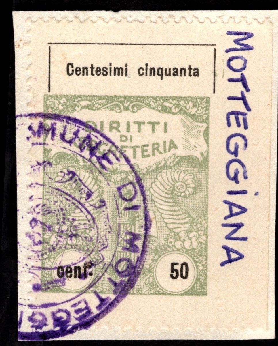 Marca da Bollo del Comune di MOTTEGGIANA su Carta Bianca di dimensioni 23 x 28 mm