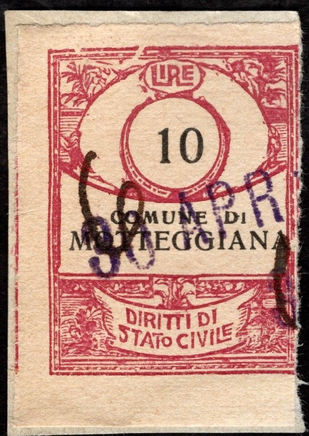 Marca da Bollo del Comune di MOTTEGGIANA su Carta Bianca di dimensioni 23 X 30 mm