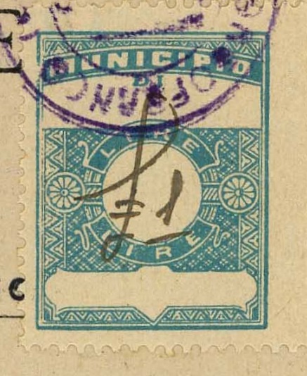 Marca da Bollo del Comune di BORGOFRANCO D´IVREA su Carta Bianca di dimensioni 22,5 x 29 mm