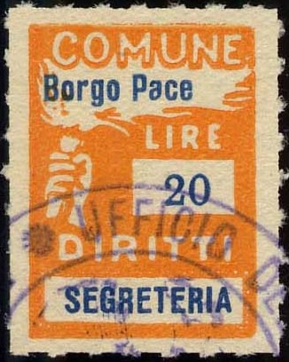 Marca da Bollo del Comune di BORGO PACE su Carta Bianca Sottile di dimensioni 18,5 x 26 mm