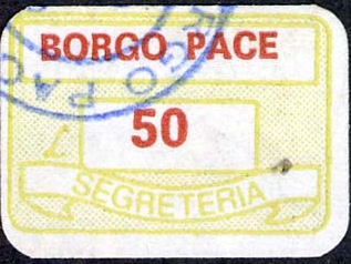 Marca da Bollo del Comune di BORGO PACE su Carta Bianca di dimensioni 20,5 x 14 mm