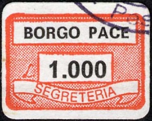 Marca da Bollo del Comune di BORGO PACE su Carta Bianca di dimensioni 19,5 x 13 mm