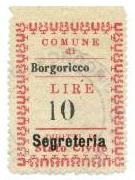 Marca da Bollo del Comune di BORGORICCO su Carta Bianca di dimensioni 26,5 x 36 mm