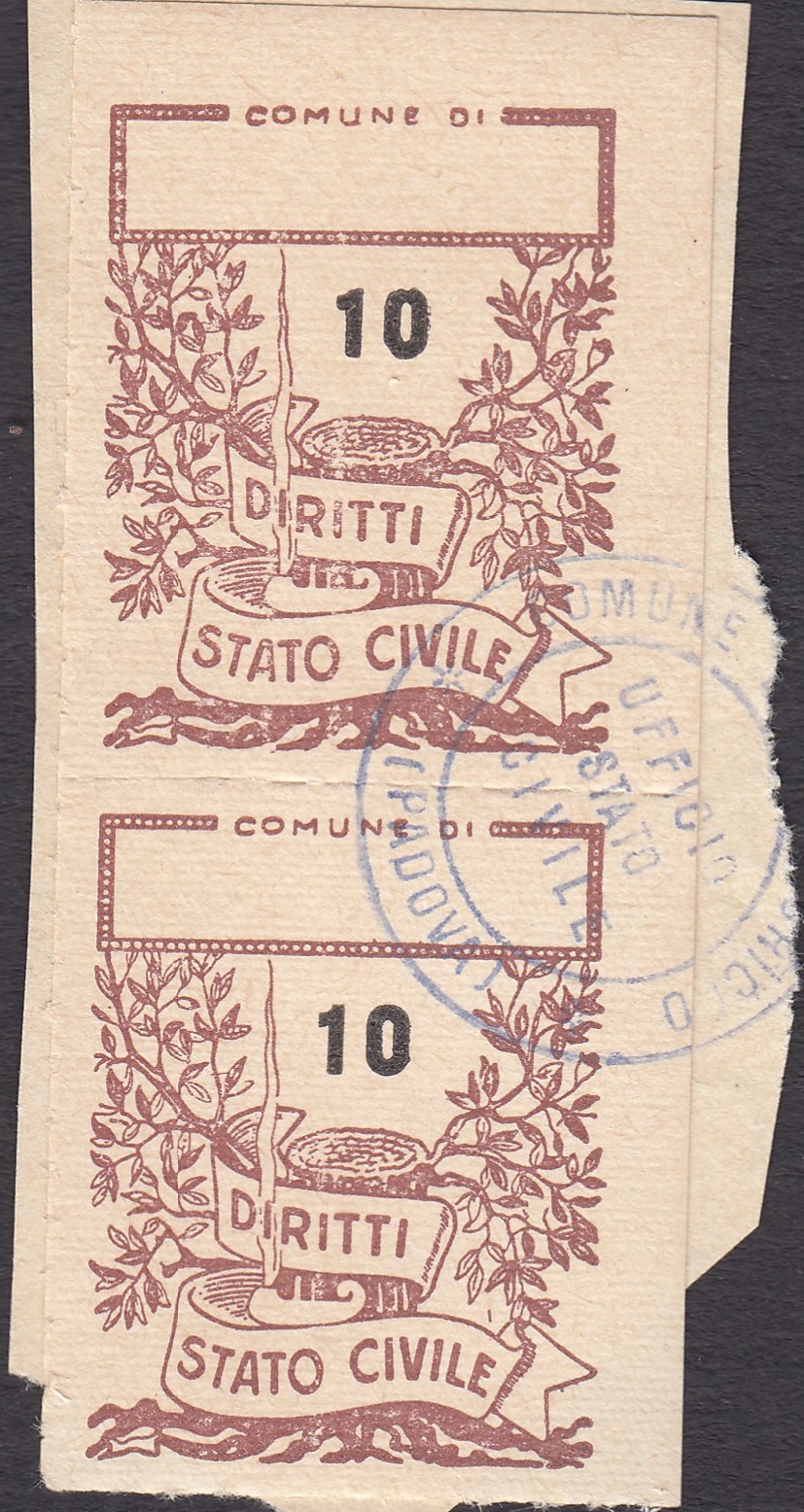 Marca da Bollo del Comune di BORGORICCO su Carta Bianca di dimensioni 22 x 27,5 mm