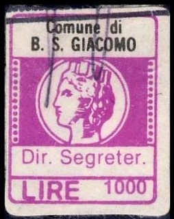 Marca da Bollo del Comune di BORGO SAN GIACOMO su Carta Bianca di dimensioni 16 x 20 mm