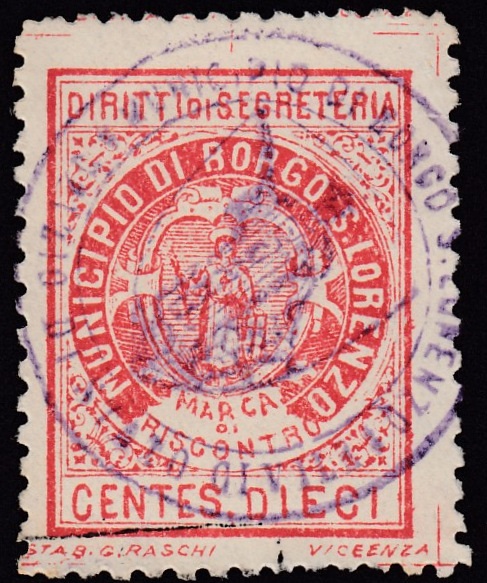 Marca da Bollo del Comune di BORGO SAN LORENZO su Carta Bianca di dimensioni 26 x 30 mm